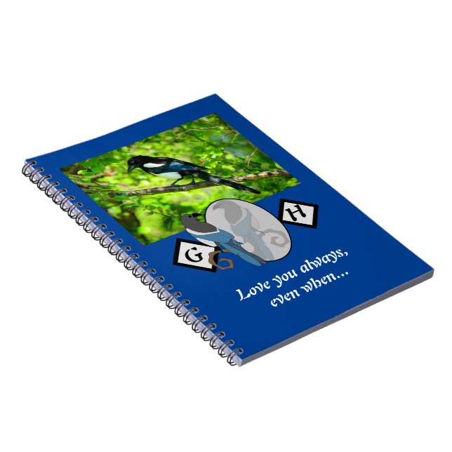 Adsible Magpie Tittar glasmonogram med foto Anteckningsbok (Högra Sidan)