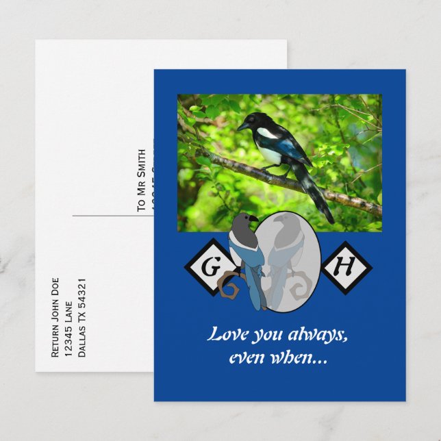 Adsible Magpie Tittar glasmonogram med foto Inbjudan Vykort (Fram/baksida)