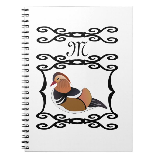 Adsible Mandarin Anka Illustration Monogram Anteckningsbok (Framsidan)