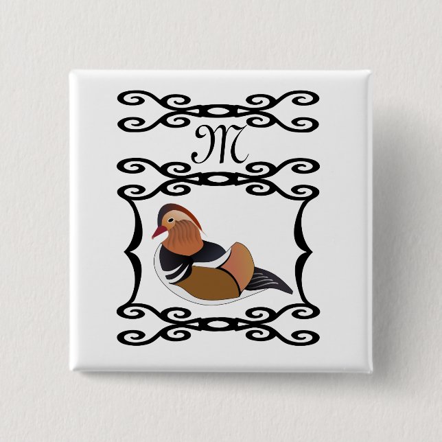 Adsible Mandarin Anka Tecknad Monogram Knapp (Framsida)