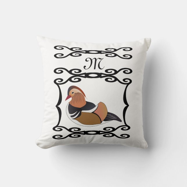 Adsible Mandarin Anka Tecknad Monogram Kudde (Framsida)