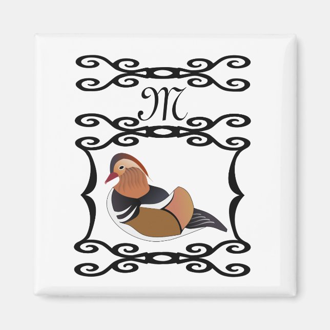 Adsible Mandarin Anka Tecknad Monogram Magnet (Framsidan)
