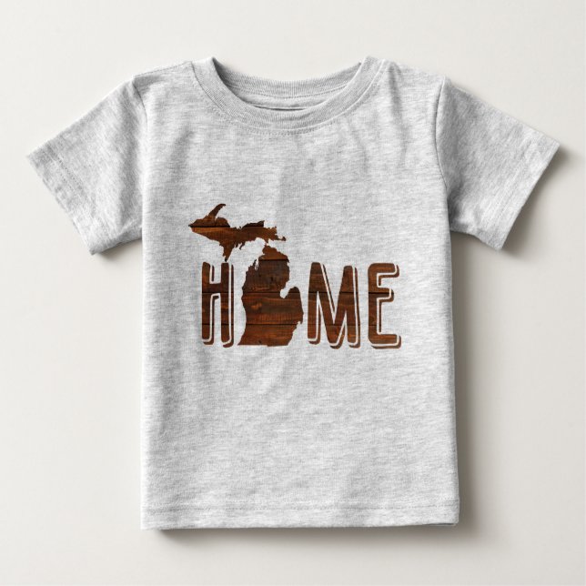 Adsible Michigan är Home | Wood Silhouette | Cute T Shirt (Framsida)
