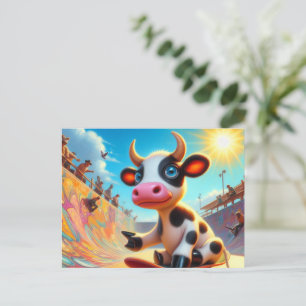 Adsible Mini Black and White Cow Skateboarding Vykort