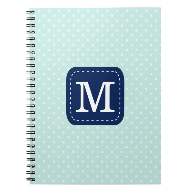 Adsible Mint Polka dots Navy Blue Monogram Anteckningsbok Med Spiral (Framsidan)