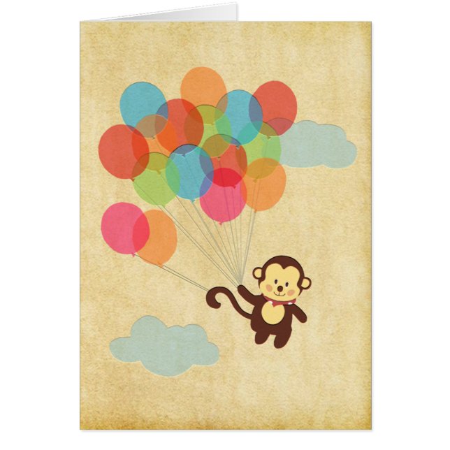 Adsible Monkey Flies Away med ballonger Hälsningskort (Framsidan)