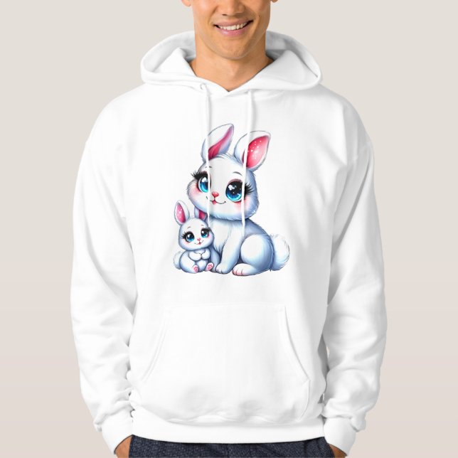 Adsible Mor och Baby Bunny Illustration Hoodie (Framsida)