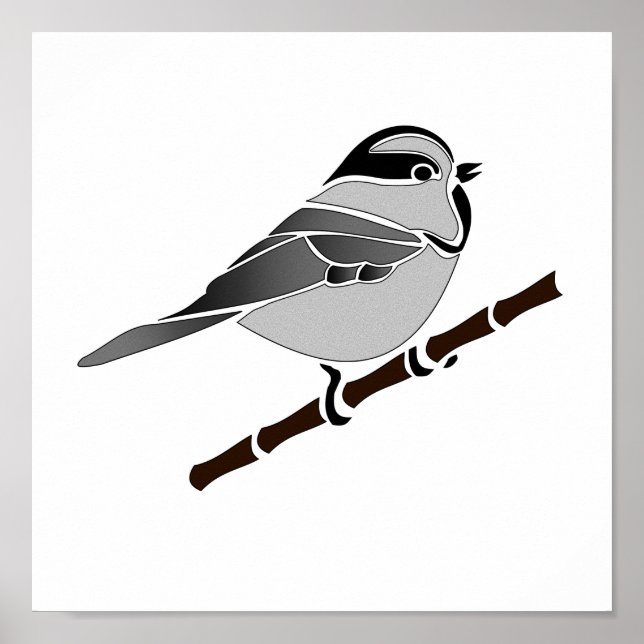 Adsible Mountain Chickadee Bird Illustrated Poster (Framsidan)