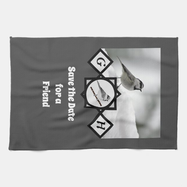 Adsible Mountain Chickadee Monogram Photo Kökshandduk (Horisontell)