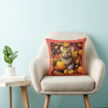 Adsible Mouse with Autumn Pumpkins Dekorativ kudde