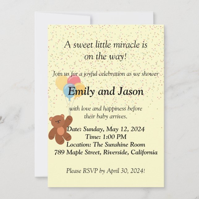 Adsible Nalle Baby Shower-inbjudan Inbjudningar (Framsida)