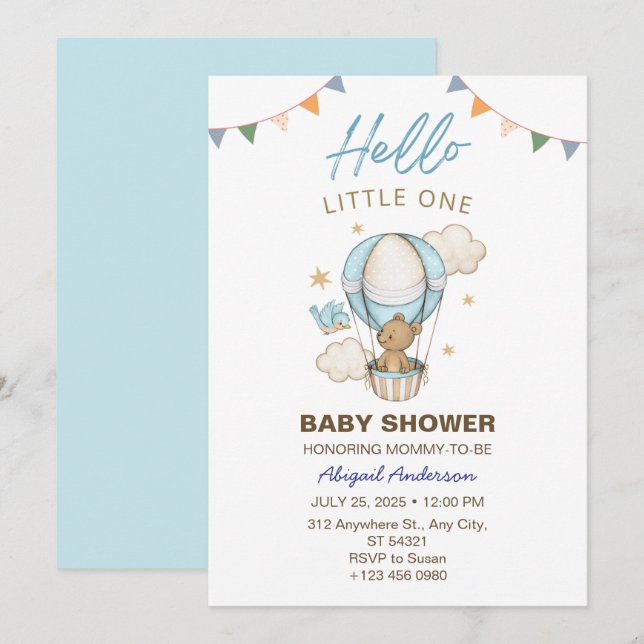 Adsible Nalle Boy Kid Baby Shower-inbjudan Inbjudningar (Fram/baksida)