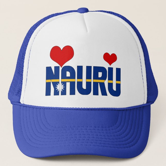 Adsible Nauru Flagga Hearts Patriotic Keps (Framsida)