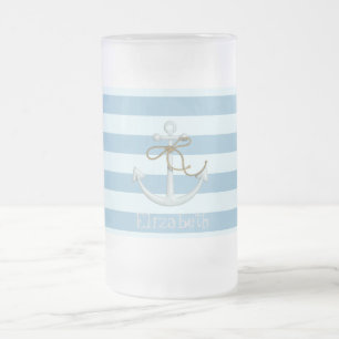 Adsible Nautical Anchor on Light Blue Rand Frostat Ölglas