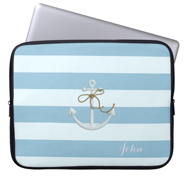 Adsible Nautical Anchor on Light Blue Rand Laptop Fodral (Framsidan)