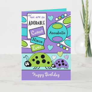 Adsible niece ladybugs speciell Girl lila grönt Kort