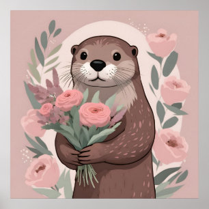 Adsible Otter Boho Flowers Poster