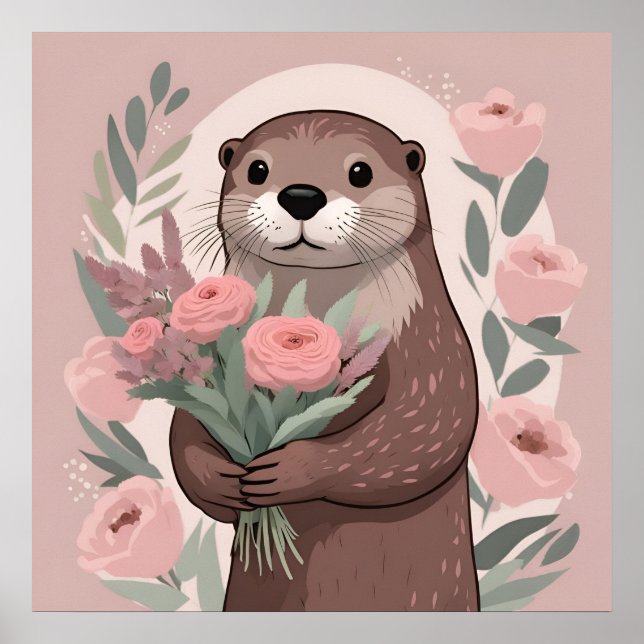 Adsible Otter Boho Flowers Poster (Framsidan)