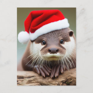 Adsible Otter Santa Hat Vykort