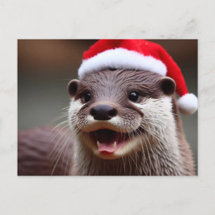 Adsible Otter Santa Hat Vykort