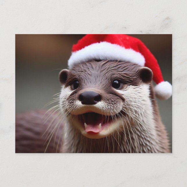 Adsible Otter Santa Hat Vykort (Framsida)