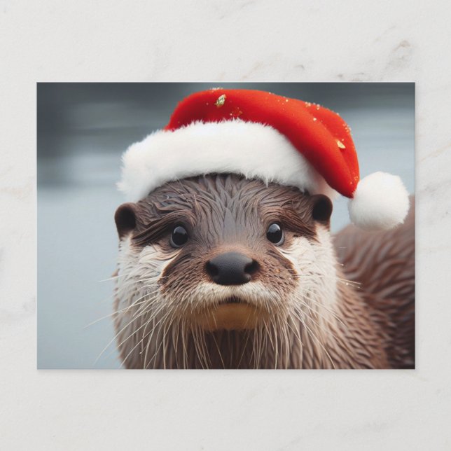 Adsible Otter Santa Hat Vykort (Framsida)