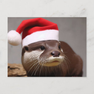 Adsible Otter Santa Hat Vykort