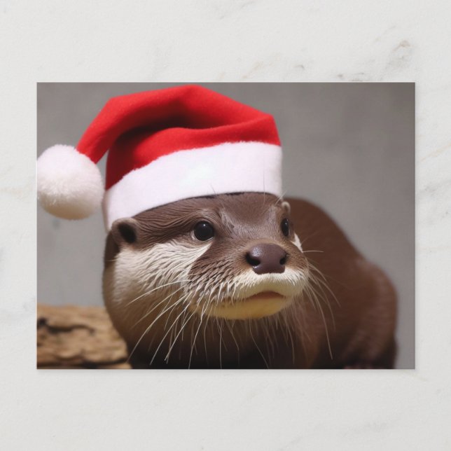 Adsible Otter Santa Hat Vykort (Framsida)