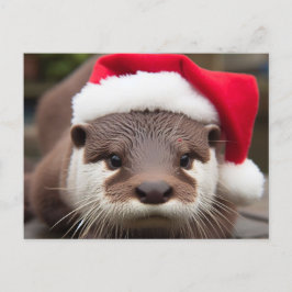 Adsible Otter Santa Hat Vykort