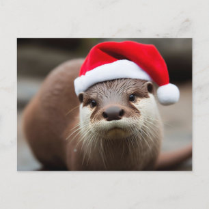Adsible Otter Santa Hat Vykort
