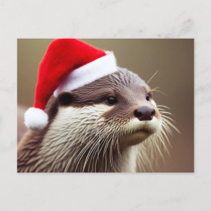 Adsible Otter Santa Hat Vykort
