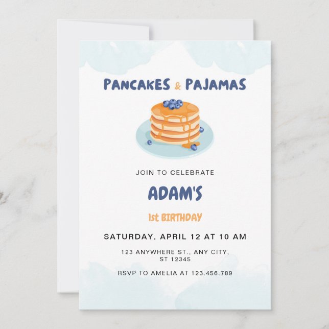 Adsible Pancakes and Pajamas Birthday Inbjudningar (Framsida)