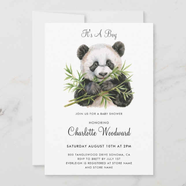 Adsible Panda Bear Boy Baby Shower Inbjudningar (Framsida)