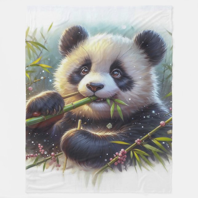 Adsible Panda Bear Eating Bamboo Fleecefilt (Framsidan)