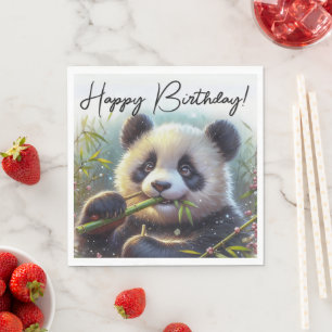 Adsible Panda Bear Eating Bamboo Grattis på födels Pappersservett