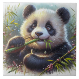 Adsible Panda Bear Eating Bamboo Kakelplatta