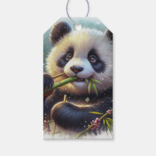 Adsible Panda Bear Eating Bamboo Presentetikett