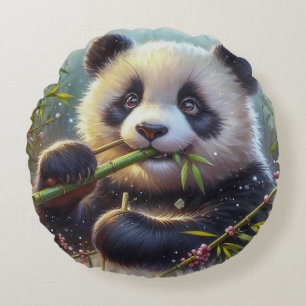 Adsible Panda Bear Eating Bamboo Rund Kudde