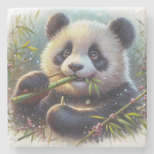 Adsible Panda Bear Eating Bamboo Stenunderlägg (Framsidan)