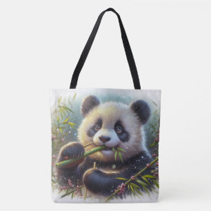 Adsible Panda Bear Eating Bamboo Tygkasse