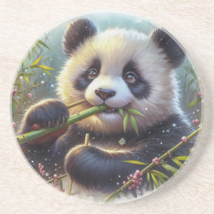 Adsible Panda Bear Eating Bamboo Underlägg