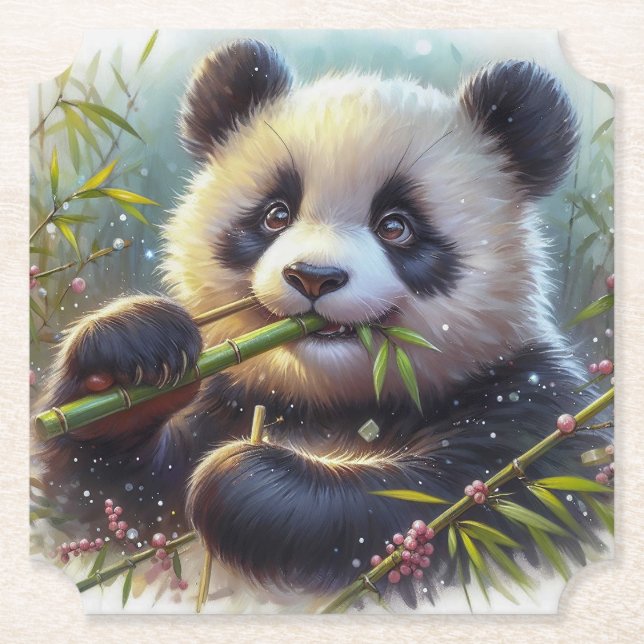 Adsible Panda Bear Eating Bamboo Underlägg Papper (Framsida)