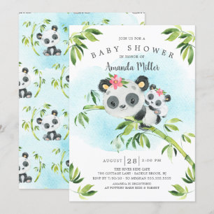 Adsible Panda Bear Girls Baby Shower Inbjudningar
