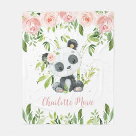 Adsible Panda Bear Rosa Blommigt Greenery Fleecefilt