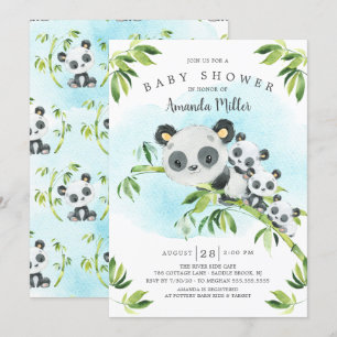 Adsible Panda Bears Triplets Baby Shower Inbjudningar
