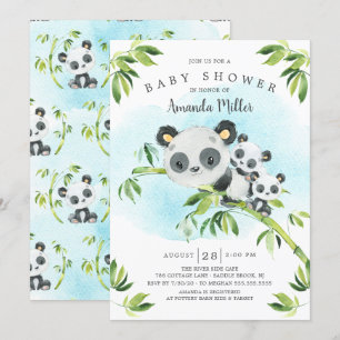 Adsible Panda Bears Twillingars Baby Shower Inbjudningar
