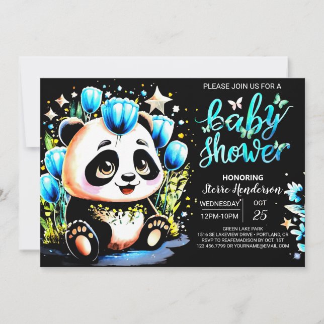 Adsible Panda Dreamland Journey Boy Shower Inbjudningar (Framsida)