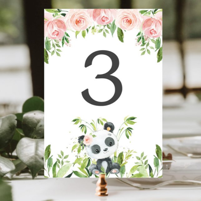Adsible Panda Rosa Blommigt Greenery Baby Shower Bordsnummer (Skapare uppladdad)