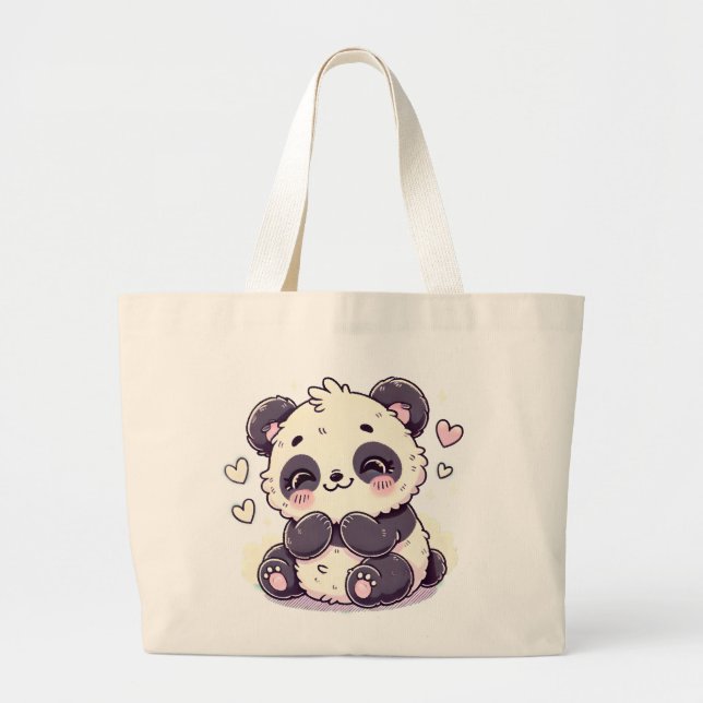 Adsible Panda Tote Bag - Cute Supply Jumbo Tygkasse (Framsidan)