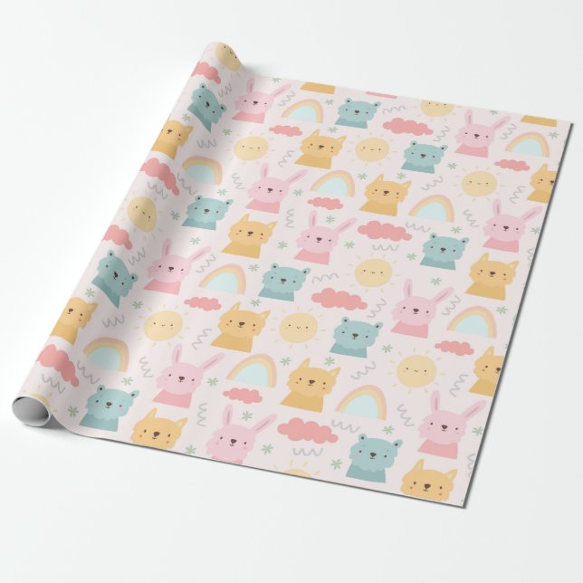 Adsible Pastel Animal Mönster Presentpapper (Utrullad)